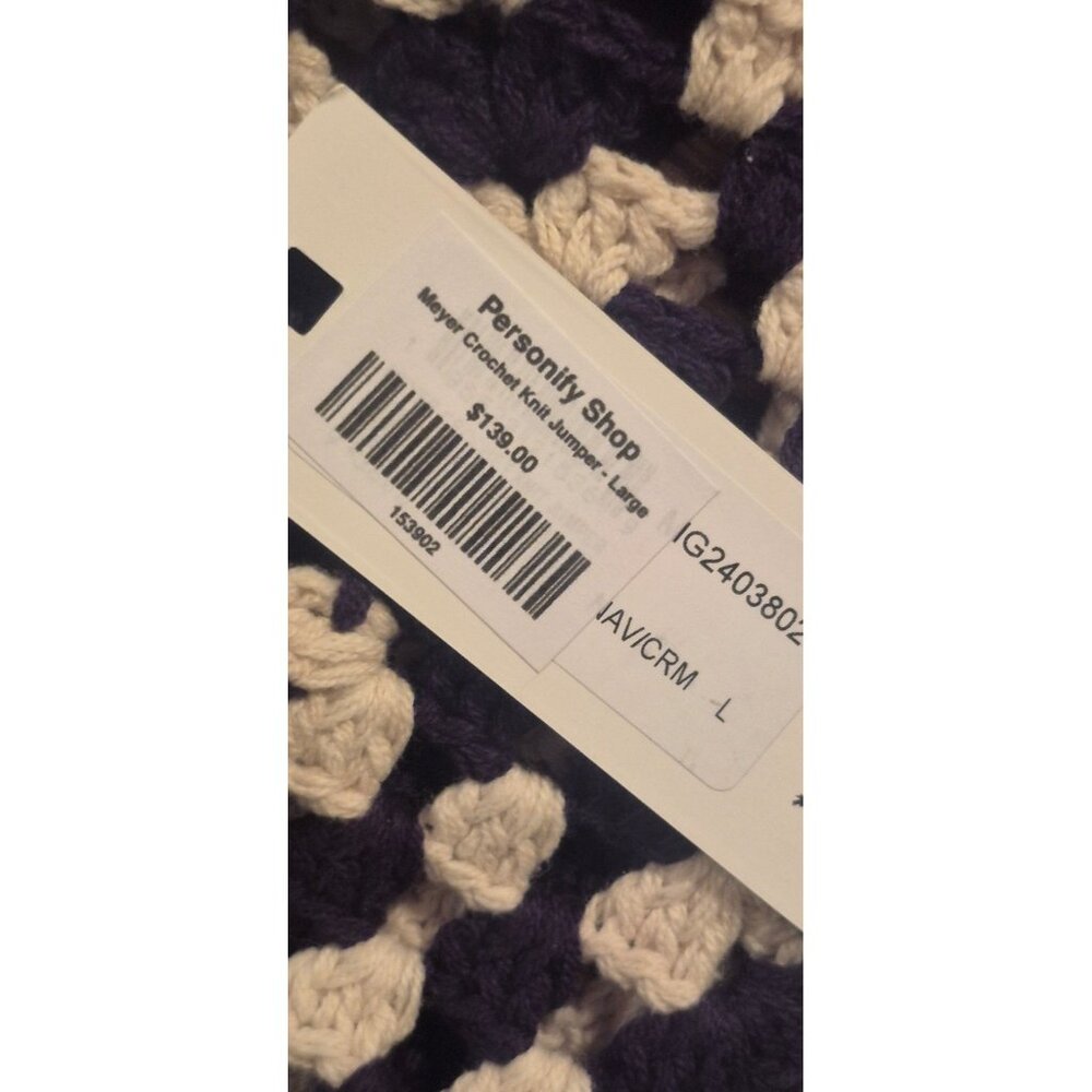 NWT MinkPink Meyer Crochet Navy / Cream Women's Sweater Size Large - Picture 6 of 8